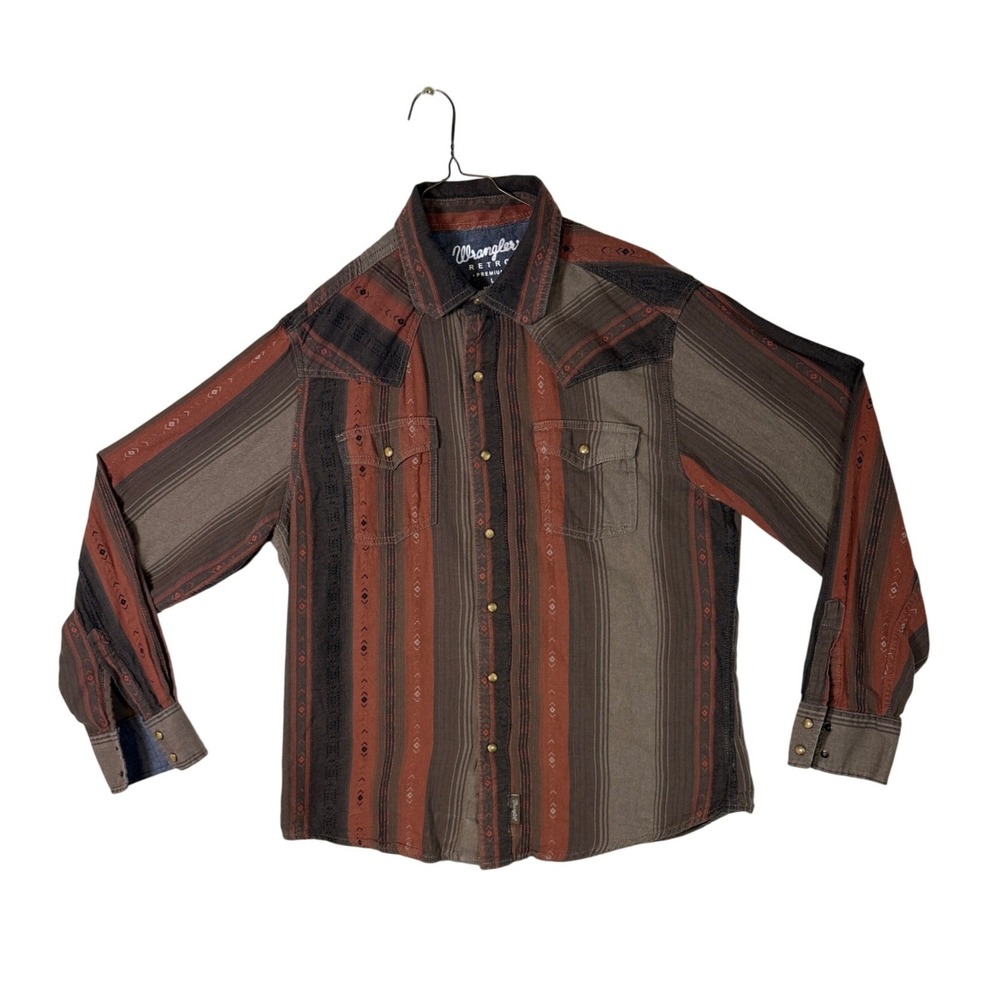 Vintage Wrangler Retro Premium Men's Large Western Snap Shirt Brown Stripe